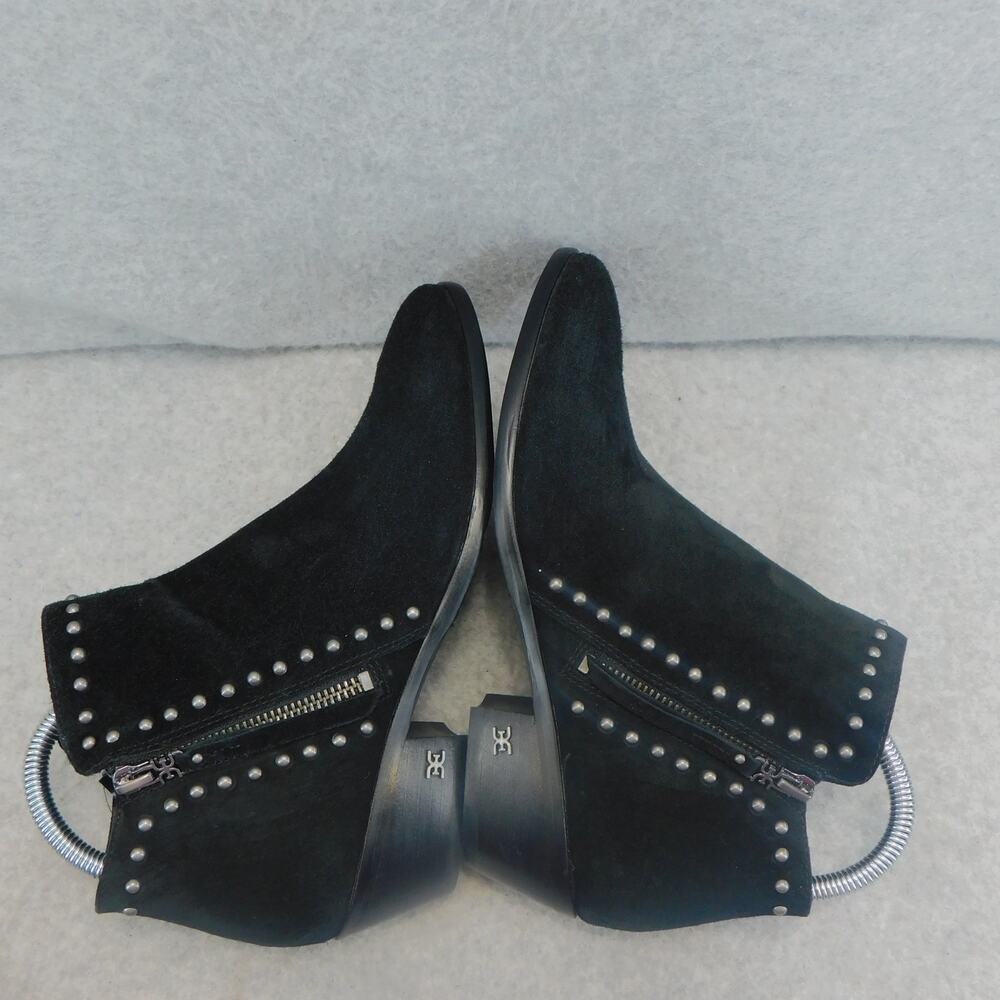 Sam Edelman Paola Black Stacked Heel Almond Toe Embellished Fashion Ankle Boots - Picture 9 of 13